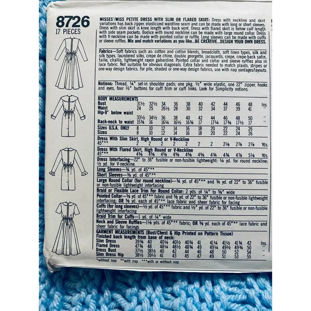 Simplicity Sewing pattern 8726 Shirt dress swing skirt